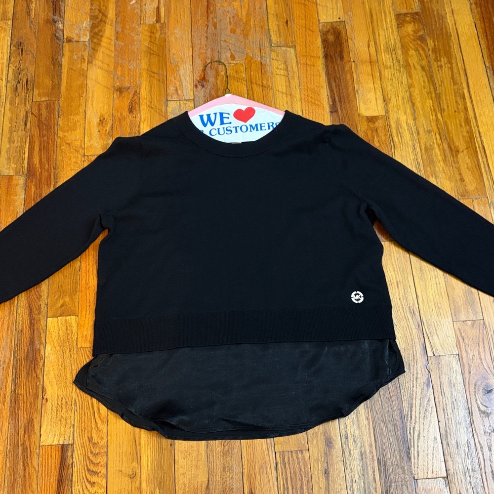 Michael Kors Black Sweater with Satin Hem